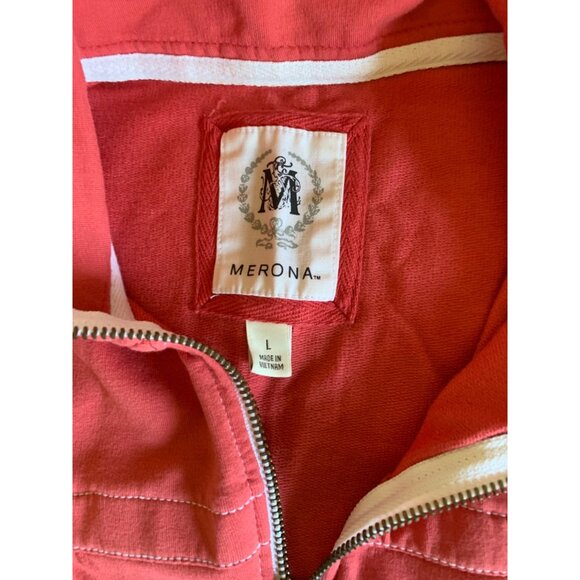 Merona Red Full-Zip Sweatshirt Size Large with Contrast Stitching & Eyelet Detai - Picture 2 of 8